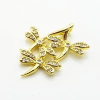 Brass Micro Pave Cubic Zirconia Pendants,Dragonfly,Plated Gold,21x19mm,Hole:4x2mm,about 2.1g/pc,5 pcs/package,XFPC05252vaii-L035