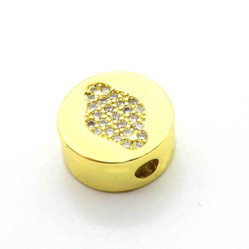 Brass Micro Pave Cubic Zirconia Slide Charms,Flat Round,Galaxy,Plated Gold,11mm,Hole:2mm,about 1.8g/pc,5 pcs/package,XFF01066vail-L017