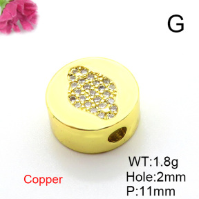 Brass Micro Pave Cubic Zirconia Slide Charms,Flat Round,Galaxy,Plated Gold,11mm,Hole:2mm,about 1.8g/pc,5 pcs/package,XFF01066vail-L017