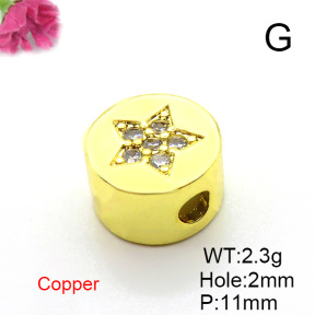 Brass Micro Pave Cubic Zirconia Slide Charms,Flat Round,Flower,Plated Gold,11mm,Hole:2mm,about 2.3g/pc,5 pcs/package,XFF01069vail-L017