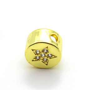 Brass Micro Pave Cubic Zirconia Slide Charms,Flat Round,Flower,Plated Gold,11mm,Hole:2mm,about 2.3g/pc,5 pcs/package,XFF01069vail-L017