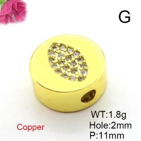 Brass Micro Pave Cubic Zirconia Slide Charms,Flat Round,Horse Eye,Plated Gold,11mm,Hole:2mm,about 1.8g/pc,5 pcs/package,XFF01078vail-L017