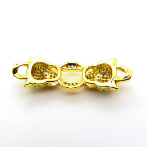 Brass Micro Pave Cubic Zirconia Links Connectors,Leopard Head,Plated Gold,11x28mm,Hole:2mm,about 4.2g/pc,5 pcs/package,XFL02356vbmb-L017