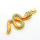 Brass Enamel Micro Pave Cubic Zirconia Pendants,Snake,Plated Gold,Orange,36x18mm,Hole:2.5mm,about 4.5g/pc,5 pcs/package,XFPC05274vbmb-L017