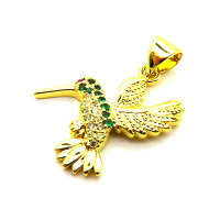 Brass Micro Pave Cubic Zirconia Pendants,Bird,Plated Gold,14x18mm,Hole:2mm,about 1.5g/pc,5 pcs/package,XFPC05286aajl-L017