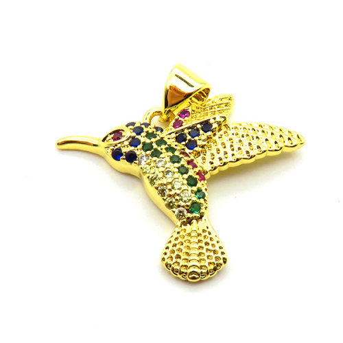 Brass Micro Pave Cubic Zirconia Pendants,Bird,Plated Gold,21x20mm,Hole:2mm,about 2.1g/pc,5 pcs/package,XFPC05289aajl-L017