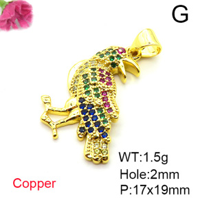 Brass Micro Pave Cubic Zirconia Pendants,Bird,Plated Gold,17x19mm,Hole:2mm,about 1.5g/pc,5 pcs/package,XFPC05293aajl-L017