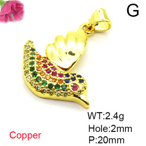 Brass Micro Pave Cubic Zirconia Pendants,Bird,Plated Gold,20mm,Hole:2mm,about 2.4g/pc,5 pcs/package,XFPC05296aajl-L017