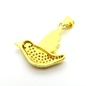 Brass Micro Pave Cubic Zirconia Pendants,Bird,Plated Gold,20mm,Hole:2mm,about 2.4g/pc,5 pcs/package,XFPC05296aajl-L017