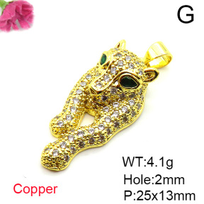 Brass Micro Pave Cubic Zirconia Pendants,Cheetah,Plated Gold,25x13mm,Hole:2mm,about 4.1g/pc,5 pcs/package,XFPC05302ablb-L017