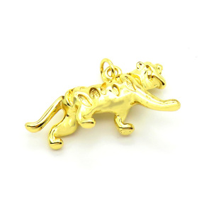 Brass Pendants,Cheetah,Plated Gold,12x28mm,Hole:2mm,about 4.3g/pc,5 pcs/package,XFPC05305avja-L017