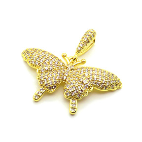 Brass Micro Pave Cubic Zirconia Pendants,Butterfly,Plated Gold,Mixed Color,19x33mm,Hole:2mm,about 3.5g/pc,5 pcs/package,XFPC05308bhva-L017