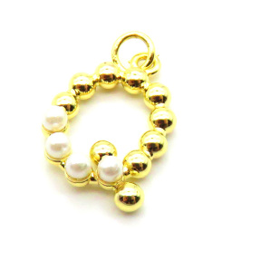Brass Pendants,with ABS Plastic Imitation Pearls,Letter,Plated Gold,Hole:2mm,about 1.4g/pc,5 pcs/package,XFPC05321aajl-L017
