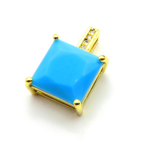 Brass Micro Pave Cubic Zirconia Pendants,Square,Plated Gold,Mixed Color,11mm,Hole:1.5mm,about 2.8g/pc,5 pcs/package,XFPC05390avja-L017