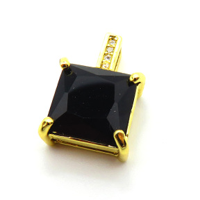 Brass Micro Pave Cubic Zirconia Pendants,Square,Plated Gold,Mixed Color,11mm,Hole:1.5mm,about 2.8g/pc,5 pcs/package,XFPC05390avja-L017