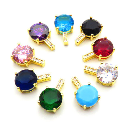 Brass Micro Pave Cubic Zirconia Pendants,Flat Round,Plated Gold,Mixed Color,10mm,Hole:1.5mm,about 2.3g/pc,5 pcs/package,XFPC05409avja-L017