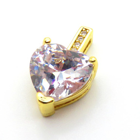 Brass Micro Pave Cubic Zirconia Pendants,Heart,Plated Gold,Mixed Color,10mm,Hole:1.5mm,about 1.7g/pc,5 pcs/package,XFPC05445avja-L017
