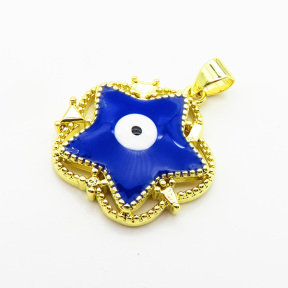 Brass Enamel Pendants,Star and Eye,Plated Gold,Mixed Color,Hole:2mm,20mm,about 3.6g/pc,5 pcs/package,XFPC05491aajl-L024