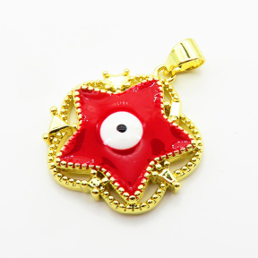 Brass Enamel Pendants,Star and Eye,Plated Gold,Mixed Color,Hole:2mm,20mm,about 3.6g/pc,5 pcs/package,XFPC05491aajl-L024