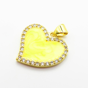 Brass Micro Pave Cubic Zirconia Enamel Pendants,Heart,Plated Gold,Mixed Color,Hole:2mm,18x20mm,about 2.5g/pc,5 pcs/package,XFPC05506aajl-L024