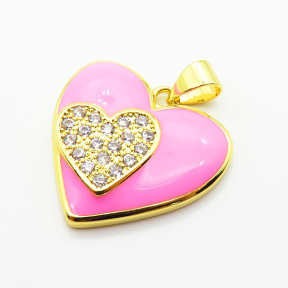 Brass Micro Pave Cubic Zirconia Enamel Pendants,Heart,Plated Gold,Mixed Color,Hole:2mm,20mm,about 3g/pc,5 pcs/package,XFPC05515aajl-L024
