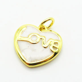 Brass Enamel Pendants,Heart,with Word Love,Plated Gold,Mixed Color,Hole:2mm,13x14mm,about 1.7g/pc,5 pcs/package,XFPC05529vail-L024