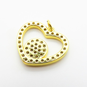 Brass Micro Pave Cubic Zirconia Pendants,Heart,Plated Gold,Hole:2mm,20x23mm,about 3.3g/pc,5 pcs/package,XFPC05547baka-L024