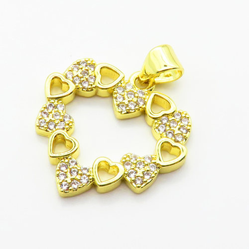 Brass Micro Pave Cubic Zirconia Pendants,Heart,Plated Gold,Hole:2mm,18x20mm,about 2.1g/pc,5 pcs/package,XFPC05550aajl-L024