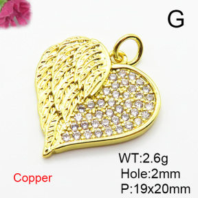 Brass Micro Pave Cubic Zirconia Pendants,Heart,Plated Gold,Hole:2mm,19x20mm,about 2.6g/pc,5 pcs/package,XFPC05553aajl-L024