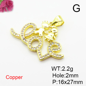 Brass Micro Pave Cubic Zirconia Pendants,Boy and Girl,with Word Love,Plated Gold,Hole:2mm,16x27mm,about 2.2g/pc,5 pcs/package,XFPC05556aajl-L024