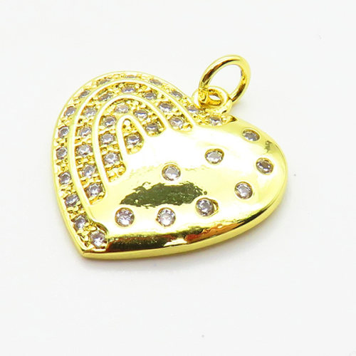Brass Micro Pave Cubic Zirconia Pendants,Heart,Plated Gold,Hole:2mm,18x20mm,about 2.8g/pc,5 pcs/package,XFPC05568aajl-L024