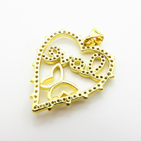Brass Micro Pave Cubic Zirconia Pendants,Heart,Butterfly,with Word Love,Plated Gold,Hole:2mm,26x23mm,about 2.5g/pc,5 pcs/package,XFPC05571baka-L024