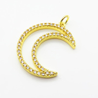 Brass Micro Pave Cubic Zirconia Pendants,Moon,Plated Gold,Hole:2mm,22x20mm,about 2.3g/pc,5 pcs/package,XFPC05579aajl-L024