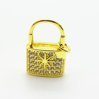 Brass Micro Pave Cubic Zirconia Pendants,Lock,Plated Gold,Hole:8mm,20x13mm,about 2.8g/pc,5 pcs/package,XFPC05585aajl-L024
