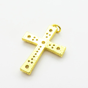 Brass Micro Pave Cubic Zirconia Pendants,Cross,Plated Gold,Hole:8mm,30x23mm,about 3.3g/pc,5 pcs/package,XFPC05588aajl-L024