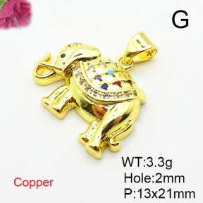 Brass Micro Pave Cubic Zirconia Pendants,Elephant,Plated Gold,Hole:2mm,13x21mm,about 3.3g/pc,5 pcs/package,XFPC05594aajl-L024
