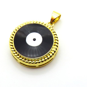 Brass Enamel Pendants,Round,Devil's Eye,Plated Gold,Mixed Color,20mm,Hole:2mm,about 4.1g/pc,5 pcs/package,XFPC05626avja-L024