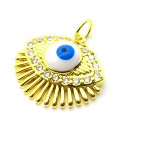 Brass Micro Pave Cubic Zirconia Pendants,with Enamel,Devil's Eye,Plated Gold,Mixed Color,18x24mm,Hole:2mm,about 3.7g/pc,5 pcs/package,XFPC05648aajl-L024