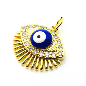 Brass Micro Pave Cubic Zirconia Pendants,with Enamel,Devil's Eye,Plated Gold,Mixed Color,18x24mm,Hole:2mm,about 3.7g/pc,5 pcs/package,XFPC05648aajl-L024