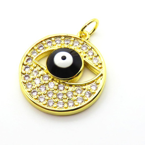 Brass Micro Pave Cubic Zirconia Pendants,with Enamel,Round,Devil's Eye,Plated Gold,Mixed Color,21mm,Hole:2mm,about 4.4g/pc,5 pcs/package,XFPC05659baka-L024