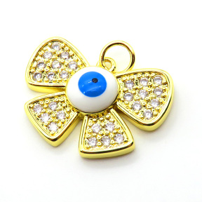 Brass Micro Pave Cubic Zirconia Pendants,with Enamel,Butterfly,Devil's Eye,Plated Gold,Mixed Color,18x25mm,Hole:2mm,about 4.3g/pc,5 pcs/package,XFPC05666baka-L024