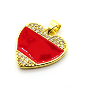 Brass Micro Pave Cubic Zirconia Pendants,with Enamel,Heart,Plated Gold,Mixed Color,20mm,Hole:2mm,about 2.7g/pc,5 pcs/package,XFPC05673aajl-L024