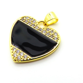 Brass Micro Pave Cubic Zirconia Pendants,with Enamel,Heart,Plated Gold,Mixed Color,20mm,Hole:2mm,about 2.7g/pc,5 pcs/package,XFPC05673aajl-L024