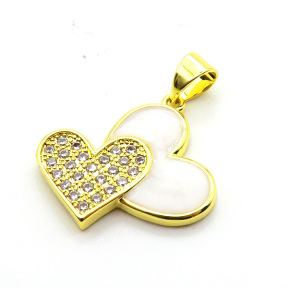 Brass Micro Pave Cubic Zirconia Pendants,with Enamel,Heart,Plated Gold,Mixed Color,18x16mm,Hole:2mm,about 2.3g/pc,5 pcs/package,XFPC05698aajl-L024