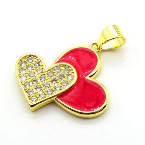 Brass Micro Pave Cubic Zirconia Pendants,with Enamel,Heart,Plated Gold,Mixed Color,18x16mm,Hole:2mm,about 2.3g/pc,5 pcs/package,XFPC05698aajl-L024