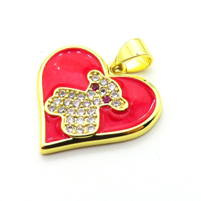 Brass Micro Pave Cubic Zirconia Pendants,with Enamel,Heart,Bear,Plated Gold,Mixed Color,18x20mm,Hole:2mm,about 2.4g/pc,5 pcs/package,XFPC05705aajl-L024
