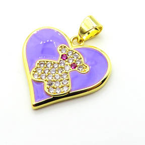 Brass Micro Pave Cubic Zirconia Pendants,with Enamel,Heart,Bear,Plated Gold,Mixed Color,18x20mm,Hole:2mm,about 2.4g/pc,5 pcs/package,XFPC05705aajl-L024