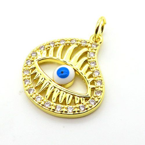 Brass Micro Pave Cubic Zirconia Pendants,with Enamel,Devil's Eye,Plated Gold,,20mm,Hole:2mm,about 2.6g/pc,5 pcs/package,XFPC05716baka-L024