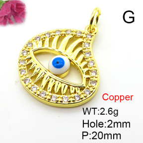 Brass Micro Pave Cubic Zirconia Pendants,with Enamel,Devil's Eye,Plated Gold,,20mm,Hole:2mm,about 2.6g/pc,5 pcs/package,XFPC05716baka-L024