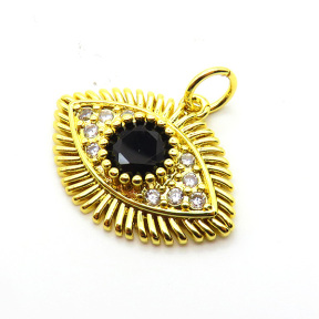 Brass Micro Pave Cubic Zirconia Pendants,Devil's Eye,Plated Gold,Mixed Color,15x23mm,Hole:2mm,about 3.2g/pc,5 pcs/package,XFPC05719aajl-L024